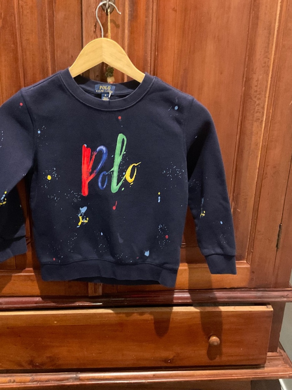Polo Ralph Lauren Boys Paint  Splatter Logo Sweatshirt,  Color Navy Blue, Size 6